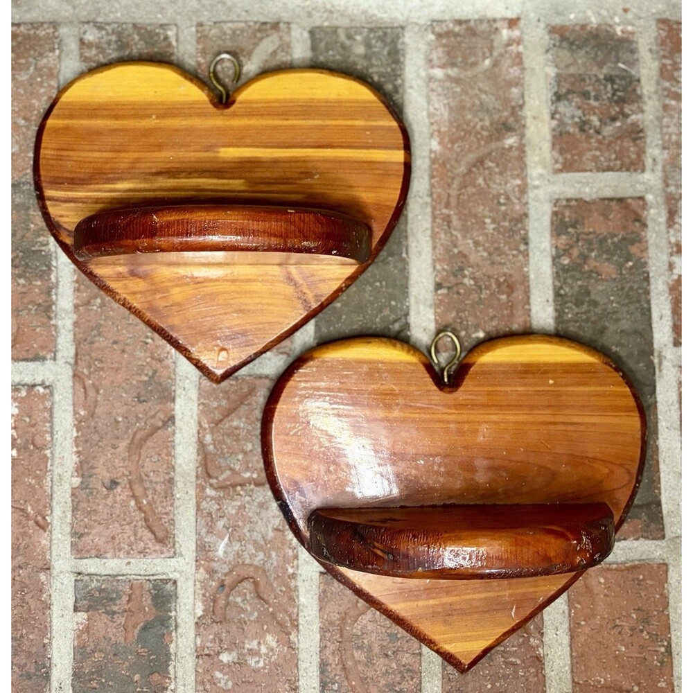 2-Vtg Wood Hand Made Heart Shaped Shelf Wall Decor Cottagecore!READ DESCRIPTION!